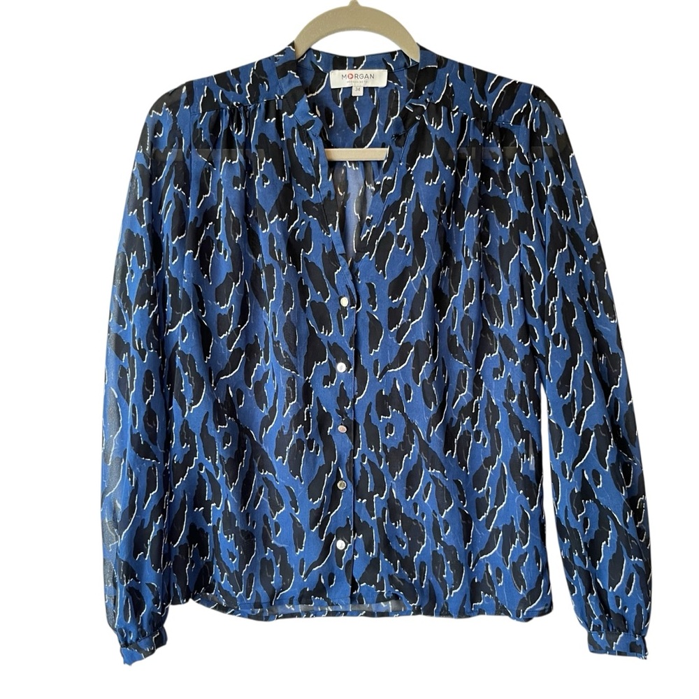 Morgan De Toi Vintage Y2K blouse EU 34 US XS Blue black sheer Long sleeve top